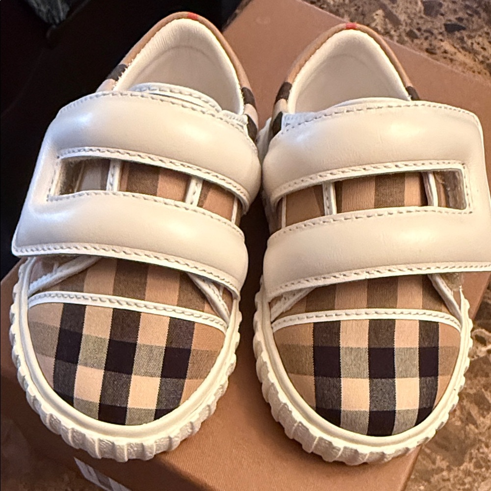 Burberry Kids White and Plaid Sneakers